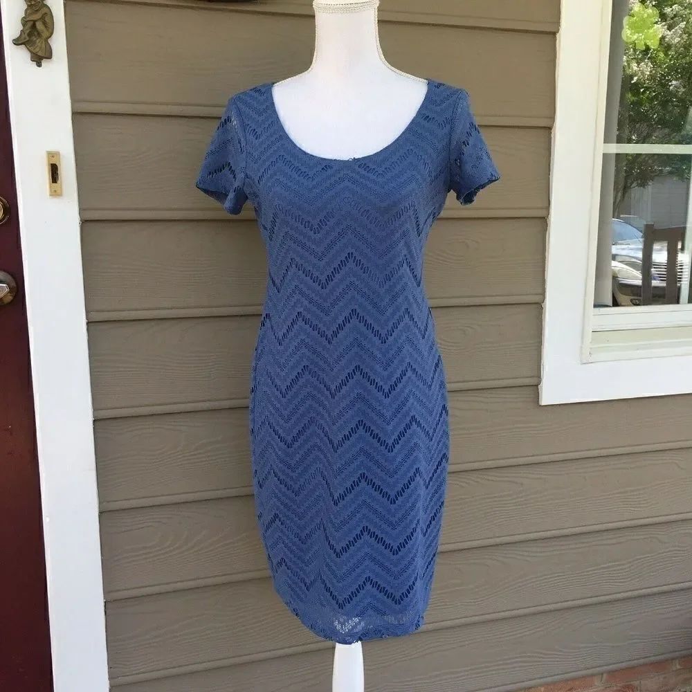 Tiana B Blue Short Sleeve Summer Lace Sheath Dress S